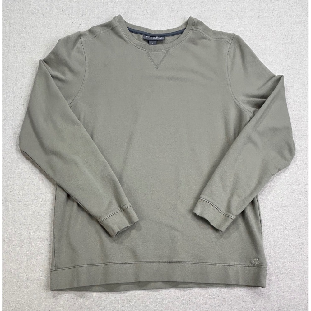 Free Fly Mens Large Bamboo Fleece Sweatshirt Olive Green Crewneck Pullover